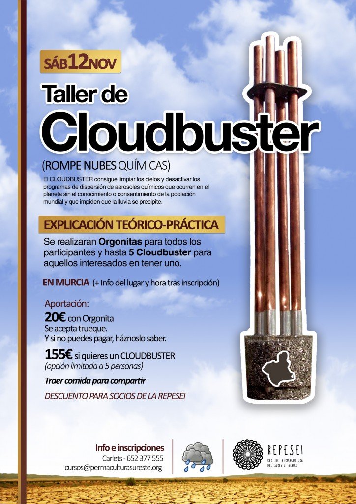 Cartel del taller de Cloudbuster con una imagen de un cloudbuster