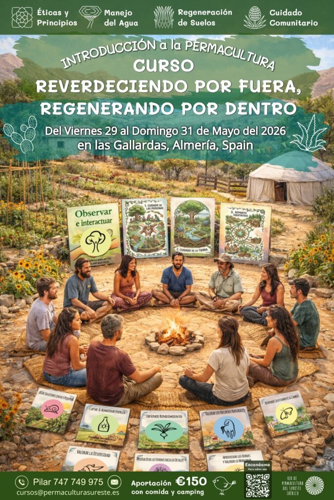 Cartel Curso Intruducción a las Permacultura las Gallardas - Reverdeciendo por fuera, Regenerando por dentro.